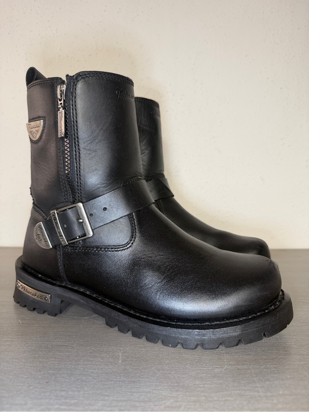 Milwaukee Motorcycle Leather Boots MB407 Womens 8C Black Afterburner Biker
